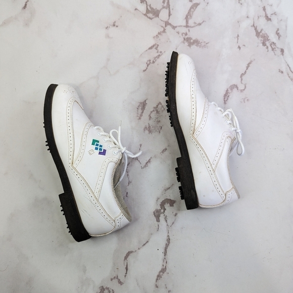 Footjoy Shoe Women 8 M White Vintage Greenjoys Lite Spike Golf Lace Embroidered - Picture 5 of 13